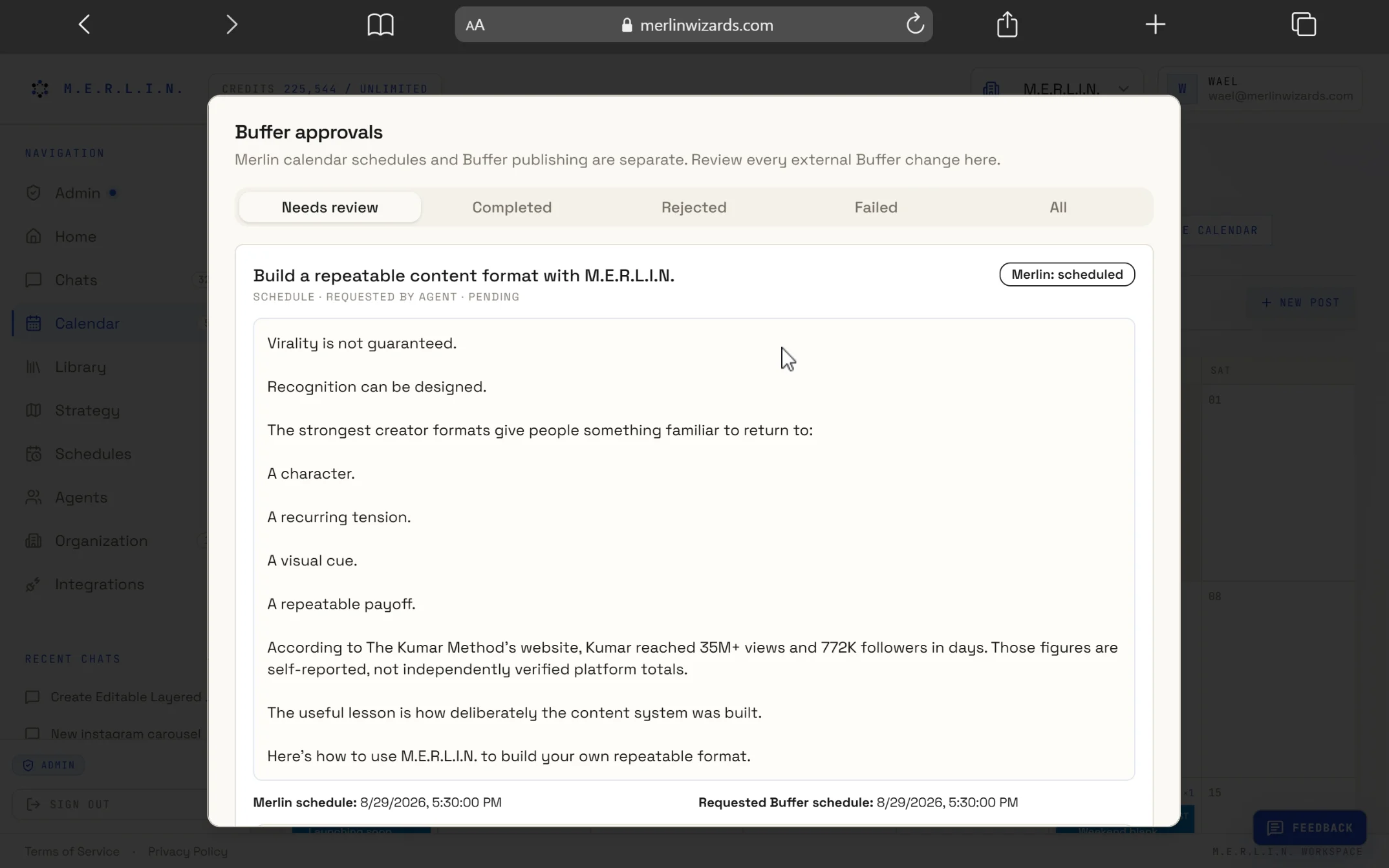 M.E.R.L.I.N. product preview: the review workspace before content is published